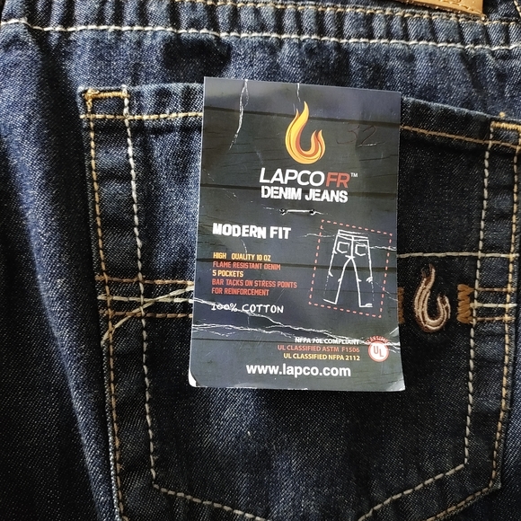 Lapco Mens Flame Resistant Jeans FR Jeans Size 36x32 Cat2 Straight Modern Fit - Picture 9 of 11